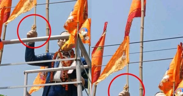 Saffron flags were hoisted on Dr Ambedkars statue