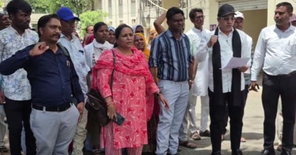 Dalit community leaders submitting a memorandum to the resident additional collector in Sabarkantha