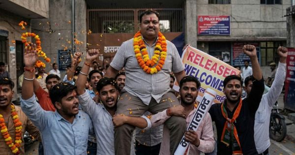 Rape accused Hindu Yuva Vahini leader welcomed in Ghaziabad - AI Image