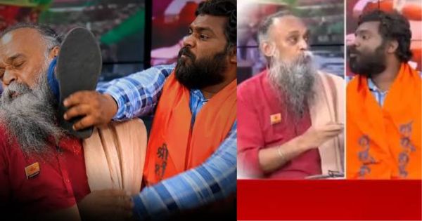 BJP leader hits priest with shoe in TV debate