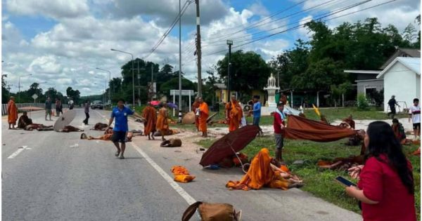 Buddhist monks with car in Thailand