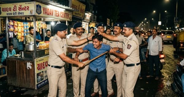 Five policemen beat up shopkeeper for not giving free breakfast AI Image